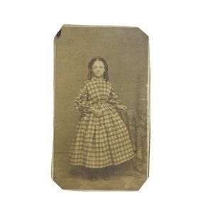 Antique CDV Photo Portrait Girl Hoop Dress Vintage NJ Revenue Stamp Washington